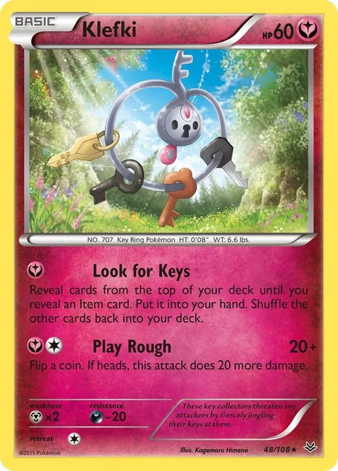 Klefki #48/108 Reverse Holofoil Pokémon card from XY - Roaring Skies