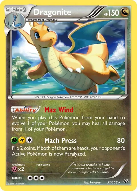 Dragonite 51 #51/108 Reverse Holofoil Pokémon card from XY - Roaring Skies