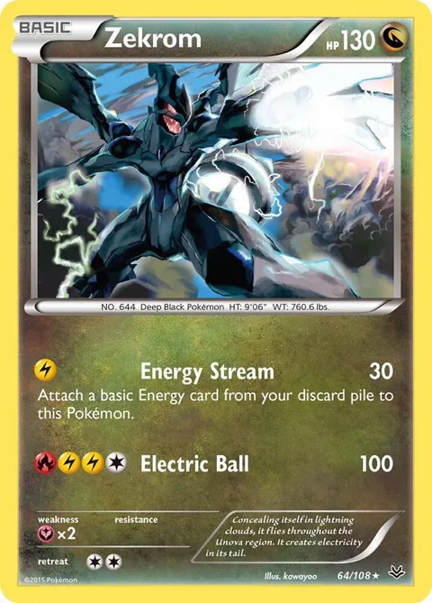 Zekrom #64/108 Holofoil Pokémon card from XY - Roaring Skies