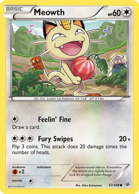 Meowth #67/108 Pokémon card from XY - Roaring Skies