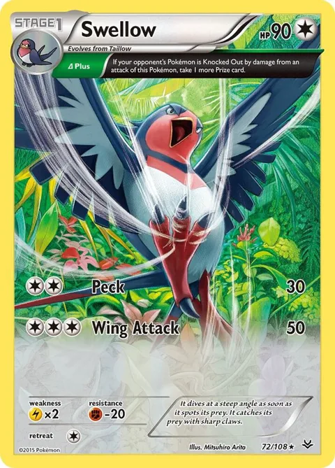 Swellow 72 Delta #72/108 Reverse Holofoil Pokémon card from XY - Roaring Skies