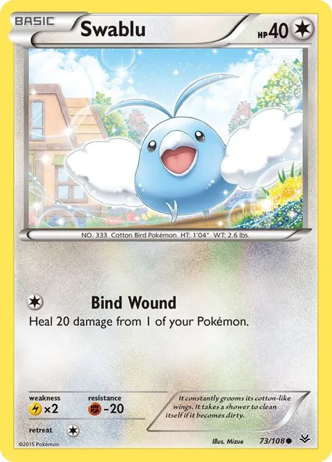 Swablu #73/108 Reverse Holofoil Pokémon card from XY - Roaring Skies