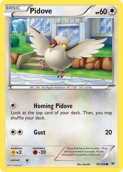 Pidove #78/108 Pokémon card from XY - Roaring Skies