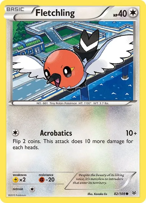 Fletchling #82/108 Reverse Holofoil Pokémon card from XY - Roaring Skies