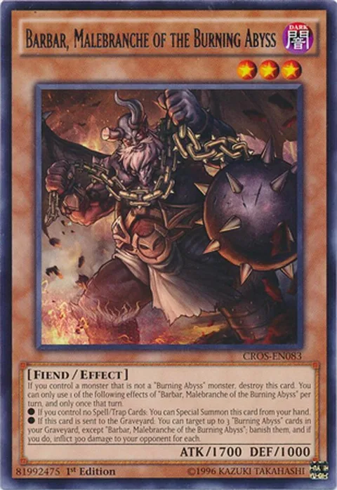 Barbar, Malebranche of the Burning Abyss CROS-EN083 1st Edition Yu-Gi-Oh card from Crossed Souls